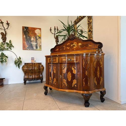 Baroque Marquetry Sideboard in Walnut Veneer, 1890s For Sale - Image 4 of 11
