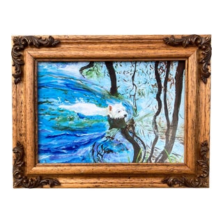 Contemporary Original Small Swimming Westie Judy Henn Dog Print Vintage Frame For Sale