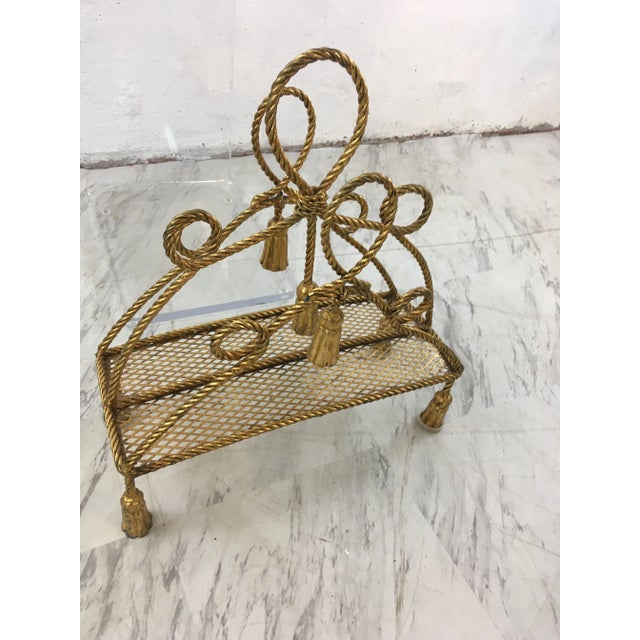 1960s Hollywood Regency Gold Tassel Magazine Rack For Sale - Image 5 of 9