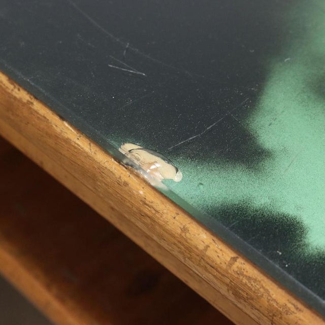 Brown Desk with Green and Black Glass Top, 1950s For Sale - Image 8 of 10