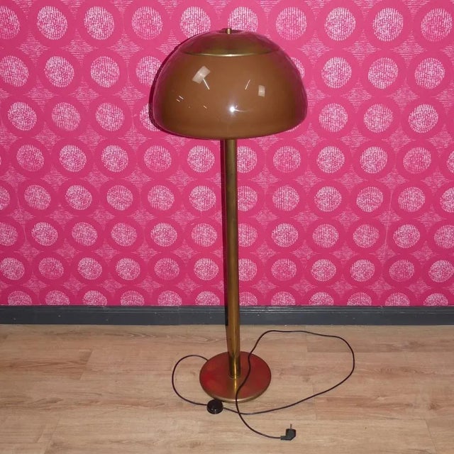 Golden Mushroom Floor Lamp with Brown Shade from Cosack Leuchten, 1970s For Sale - Image 11 of 11
