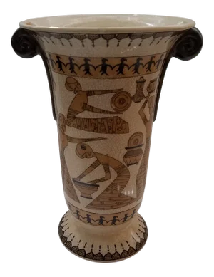 1960s "The Great Wall" Large Crackled Glazed Hand Painted Ceramic Vase