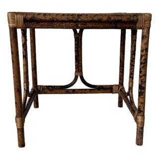 1970's Vintage Tiger Bamboo & Rattan Nesting Side Table For Sale