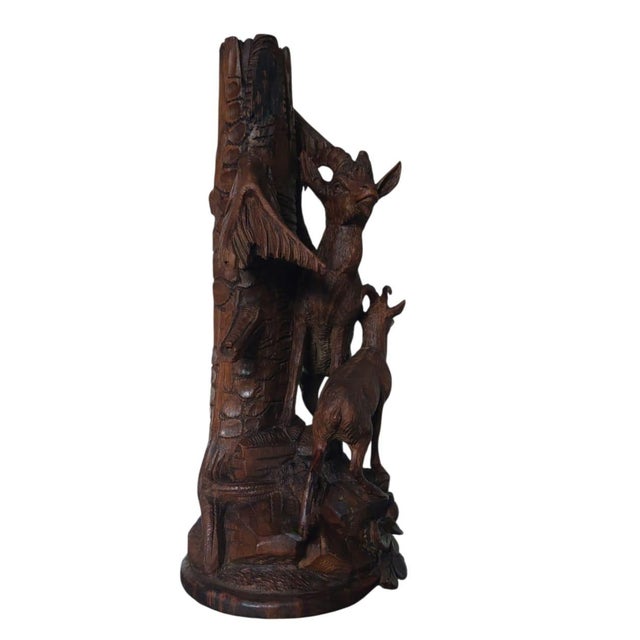 Black Forest Handcarved Deer Sculpture Vase Holder, 1920s-1940s For Sale - Image 4 of 10