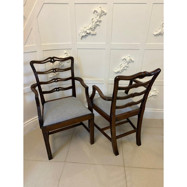 Antique Chippendale Style Ladder Back Dining Chairs in Mahogany, 1900, Set of 12 For Sale - Image 3 of 17
