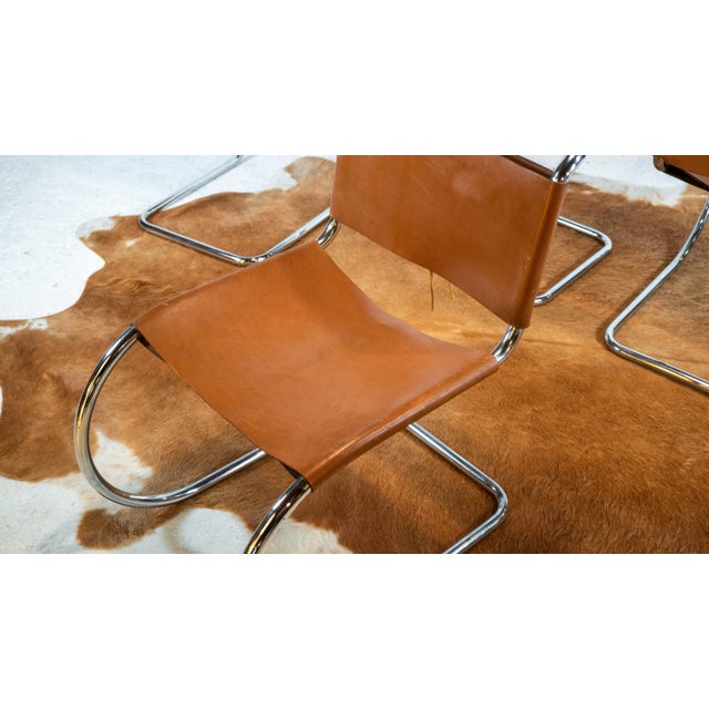 1970s Mies Van Der Rohe Attr. 'Mr10'. Cognac Leather Chairs - Set of 4 For Sale - Image 15 of 17