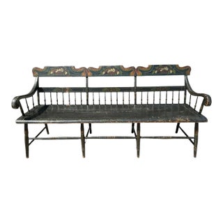 Early 19th Century American Painted Spindle Bench, Mid Atlantic Origin For Sale