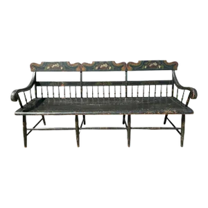Early 19th Century American Painted Spindle Bench, Mid Atlantic Origin