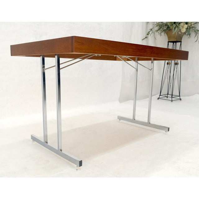 Mid-Century Modern Danish Mid Century Modern Teak Top Chrome Legs Folding Desk Mint For Sale - Image 3 of 12
