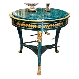 Grand French Louis XV Bottle Green Center Table With Gold Leaf & Bronze Ormolu Details For Sale