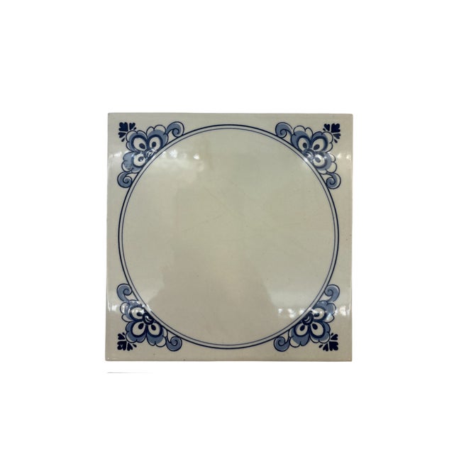 Mid 20th Century Mid 20th Century Royal Mosa Holland Blue and White Decorative Tile Trivet - Set of 4 For Sale - Image 5 of 13
