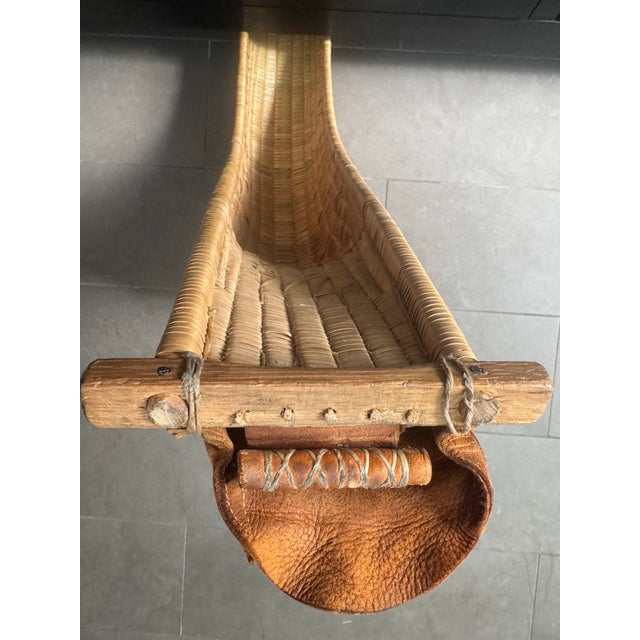 Wood Vintage Basque Jai Alai Cesta, Hand-Woven Reed and Leather For Sale - Image 7 of 12