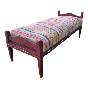 19thc Original Red Painted Day Bed W/Rag Rug Cushion