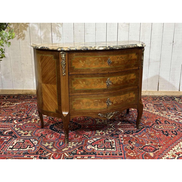 Louis XV Commode in Rosewood, Oak and Marble Top, 1960s For Sale - Image 14 of 18