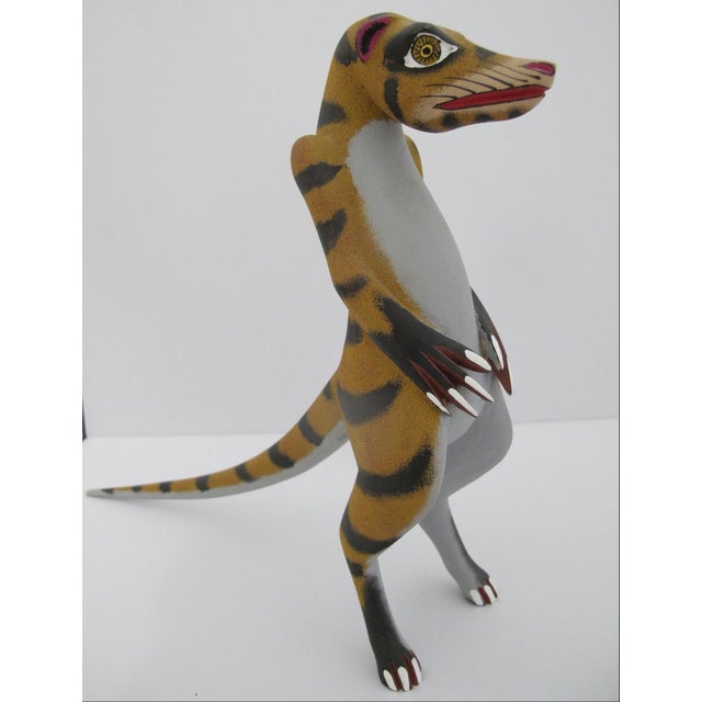 Yellow Alebrije Carved Wood MeerKat Tiger Hybrid Animal Oaxaca Mexico Folk Art Figurine For Sale - Image 8 of 12