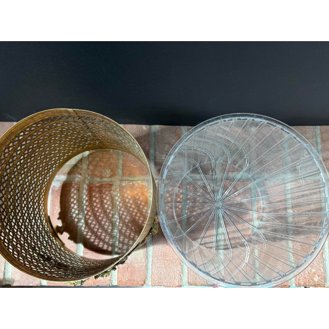 Vintage Hollywood Regency Gold Metal Filigree Ormolu Wastebasket With Claw Feet For Sale - Image 10 of 10