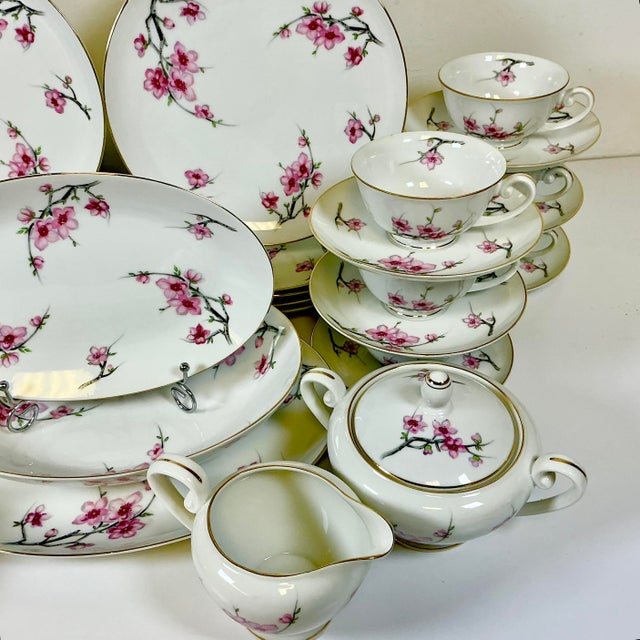 1940s Vintage Hollywood Regency Japanese Minimalist Cherry Blossom Dinnerware - Set of 56 For Sale - Image 10 of 14