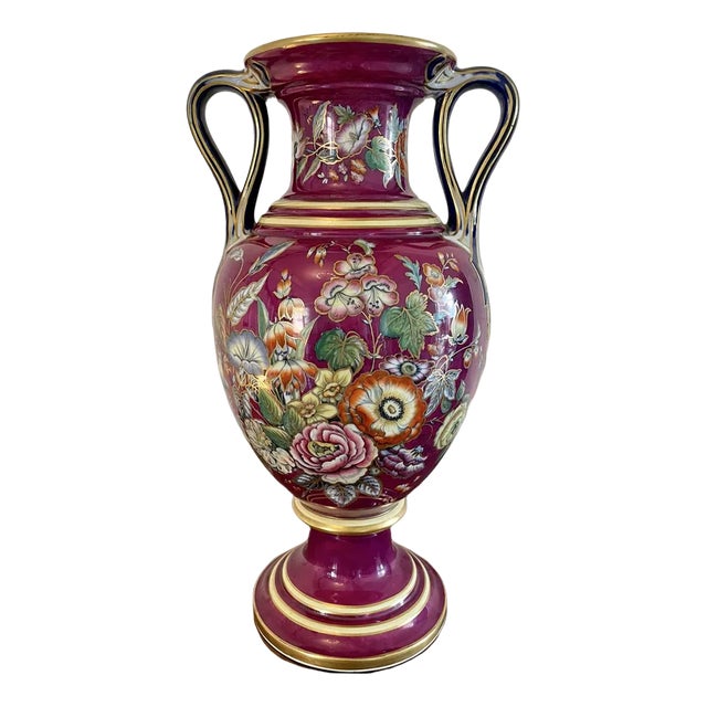 Large Staffordshire Porcelain Twin Handled Vase For Sale