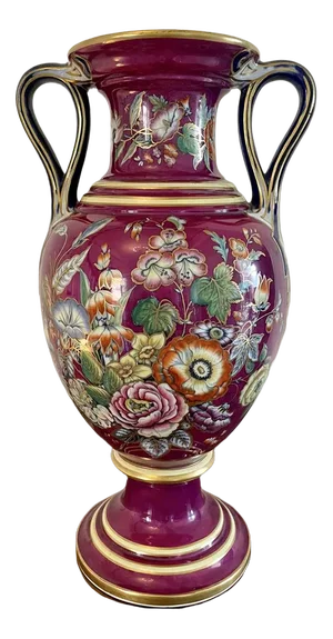 Large Staffordshire Porcelain Twin Handled Vase