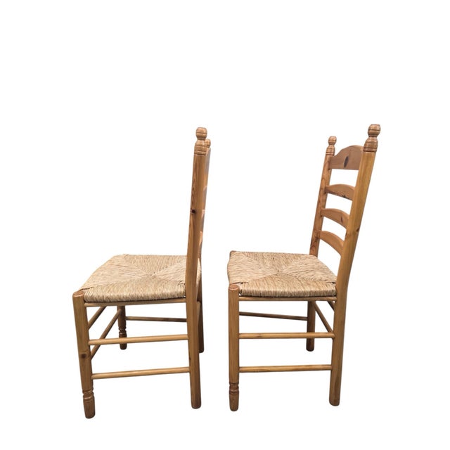 Vintage French Country Rush Seat Ladder Back Dining Chairs – Set of 4 For Sale - Image 9 of 11