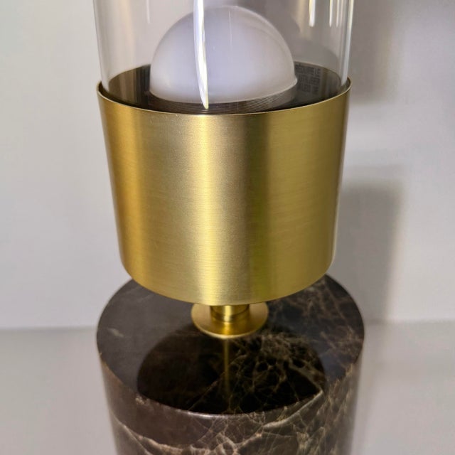 Mid-Century Modern 1970s Hurricane Table Lamp W/ Emperador Marble Base + Rotary Dimmer For Sale - Image 3 of 4