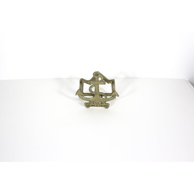 Vintage Anchor Solid Brass Napkin Holder or Plate Stand Coastal Nautical Beach House Style For Sale - Image 4 of 9