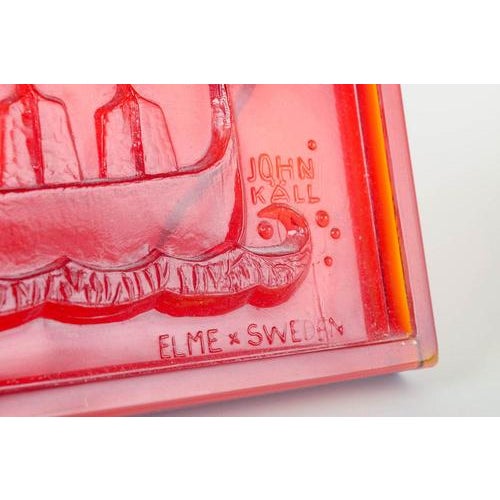Vintage Swedish Wall-Mounted Art Glass Relief with Viking Ship by John Käll, 1970s For Sale - Image 4 of 5