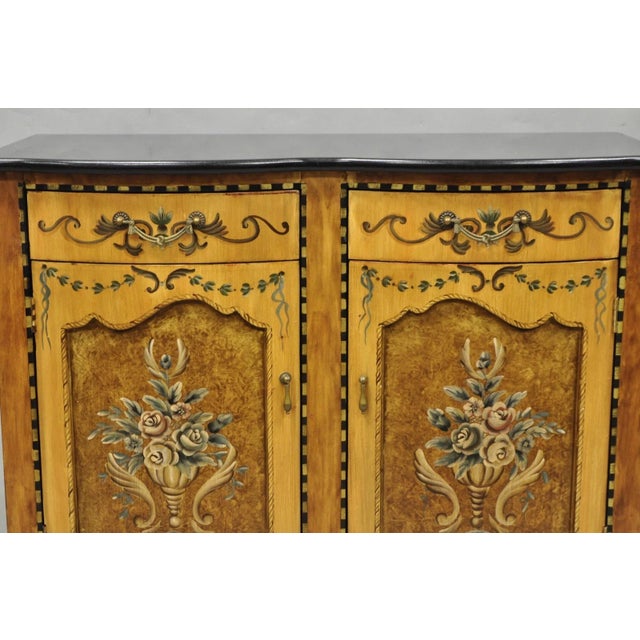 Contemporary French Country Style Marble Top Painted Server Console Cabinet For Sale - Image 4 of 15