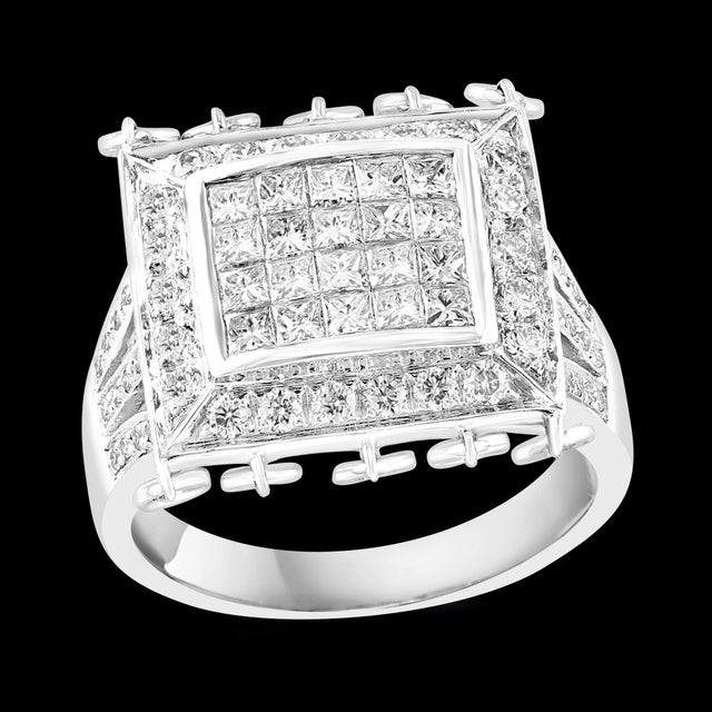 1.9 Ct Micro Pave Diamond 18 Karat White Gold Hanging Diamond Ring Size 6.5 For Sale - Image 14 of 18