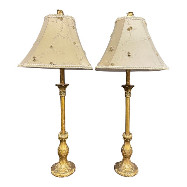 Gold Gilt-Stick Lamps/Pair For Sale