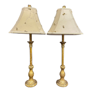 Gold Gilt-Stick Lamps/Pair