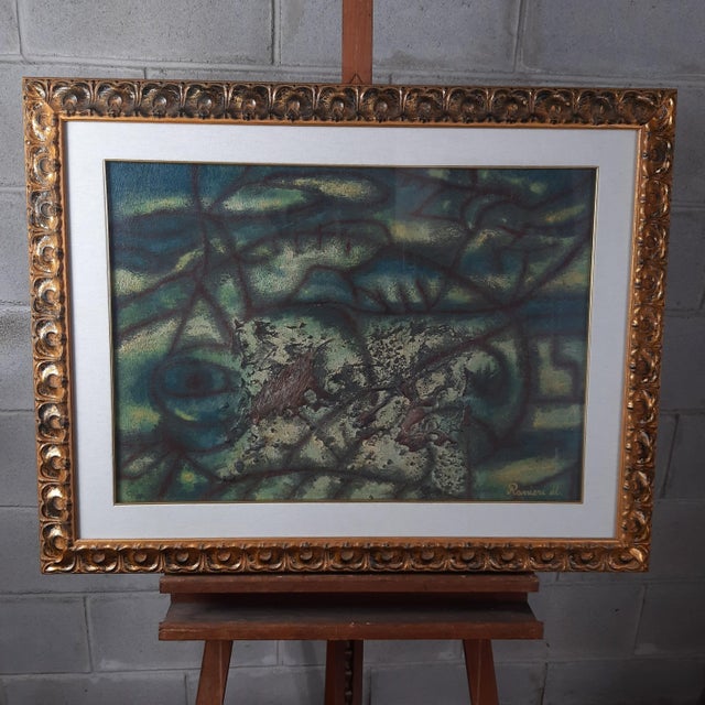 Beautiful large abstract painting, painted with mixed media oil on canvas, signed lower right by the artist, wooden frame,...