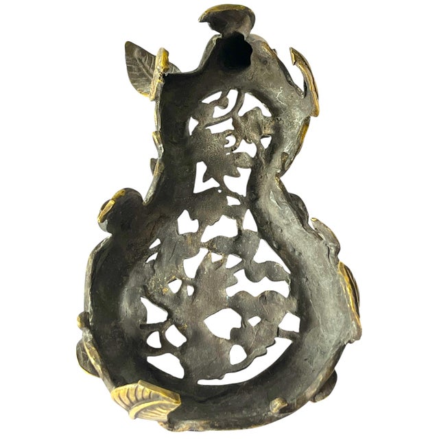 Vintage Chinoiserie Ornate Brass Gourd Form Riser Stand Trivet For Sale - Image 11 of 11