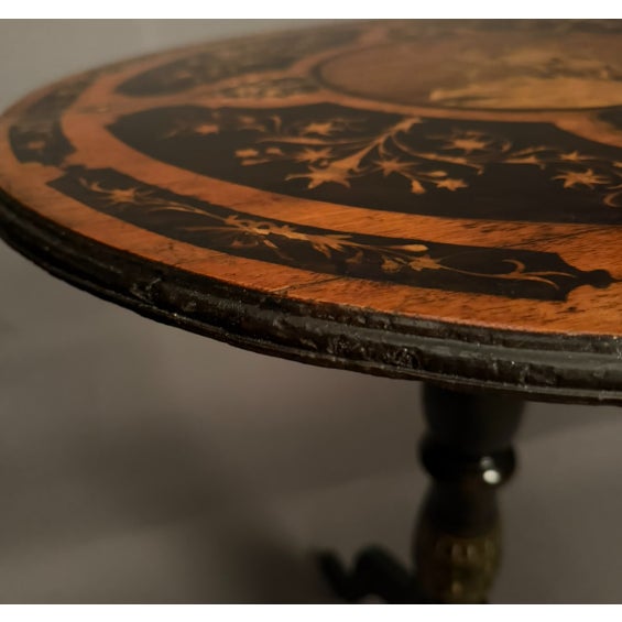 Victorian Handmade Swiss Tilt-Top Tea Table With Exotic Wood Inlay, Mother-of-Pearl & Faux Bronze Decoration, Circa 1860 For Sale - Image 3 of 6