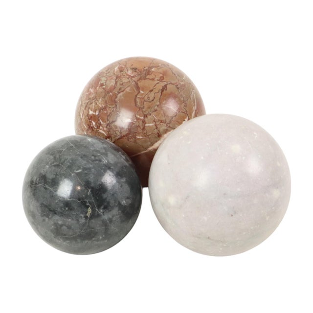Large Vintage Polished Marble and Natural Stone Spheres, 1980s, Set of 3 For Sale - Image 11 of 11