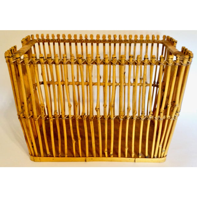Large Mid Century Chinoiserie Natural Bamboo Basket For Sale - Image 10 of 12
