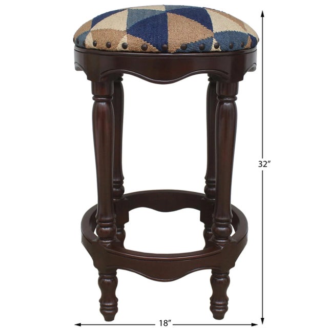 Shabby Chic Shabby Chic Tribal Kilim Wood Bar Stool For Sale - Image 3 of 7