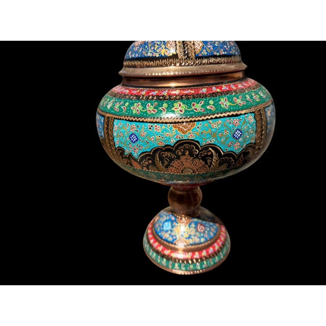 Copper Vintage Hand Painted Copper Covered Urn For Sale - Image 8 of 9