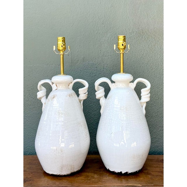 Vintage Crackle Glaze Ceramic Lamps For Sale In West Palm - Image 6 of 12