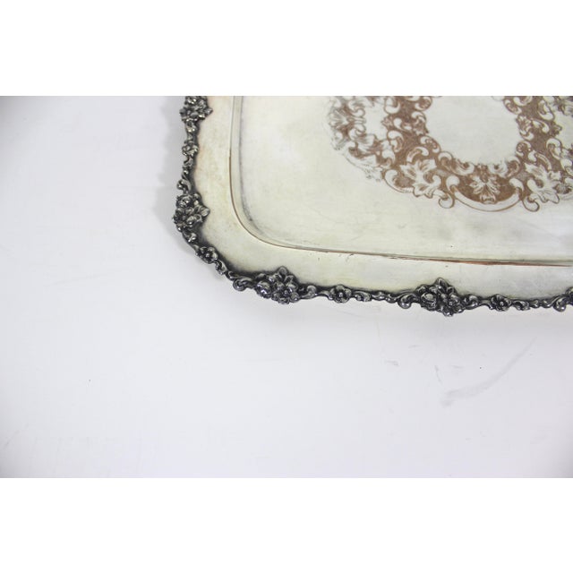 Late 20th Century Small Silver Plated Tray, Raised Floral Edge Embossed Detail, Vintage For Sale - Image 5 of 12