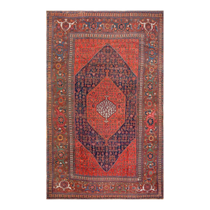 Wonderful Red and Blue Color With Rhombus Design Antique Bijar Rug