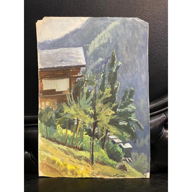 1960s Isaac Charles Goetz, Arbres et Mazot, 1960s, Gouache For Sale - Image 5 of 6