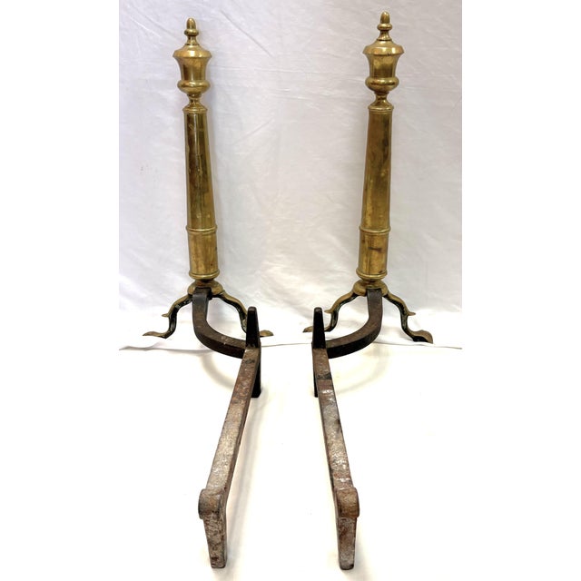 Antique Bradley & Hubbard Federal Style Brass Ball & Claw Foot Andirons - A Pair For Sale - Image 13 of 18