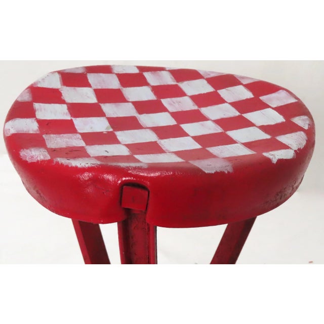 Antique American Steel & Wrougt Iron Folk Art Painted Dairy Farm Milking Stool For Sale In Boston - Image 6 of 13