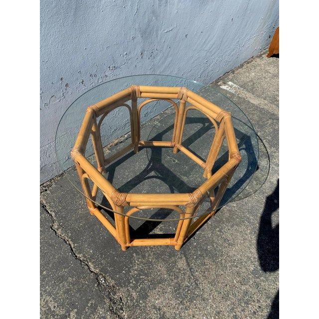 Brown Boho Rattan Coffee Side Table Chippendale Bamboo Palm Beach Chinoiserie For Sale - Image 8 of 9