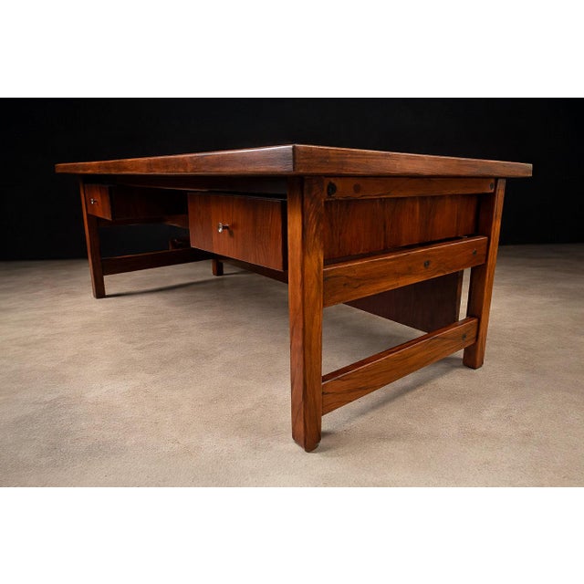 Brown Brazilian Modern Rosewood Desk With Dual Drawers — Brazil, 1960s For Sale - Image 8 of 15