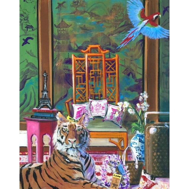 Contemporary Gotta Get Away Tiger Art Interior Scene Unframed Giclee Print on Paper For Sale - Image 3 of 4