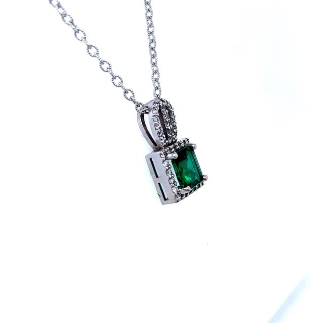 Natural Emerald Diamond Pendant Necklace 18" 14k White Gold 2.41 TCW Certified For Sale - Image 4 of 5