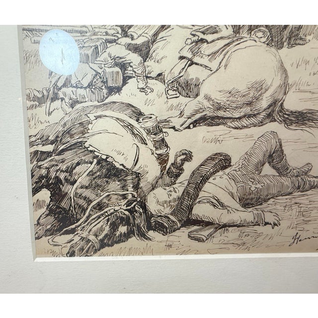 Original 19th Century Antique Henri Pille Military War Battle Pen Ink Drawing For Sale - Image 12 of 18