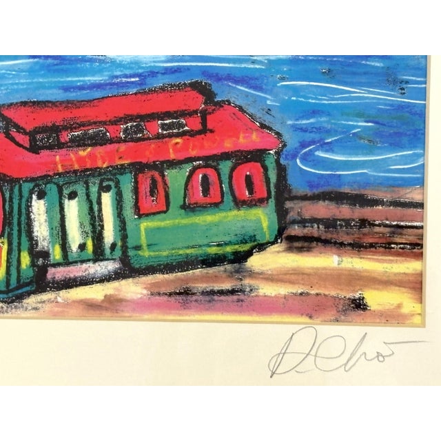 Original Signed and Framed Primitive Pastel Artwork Depicting a 'Bridge & Train' For Sale - Image 4 of 13